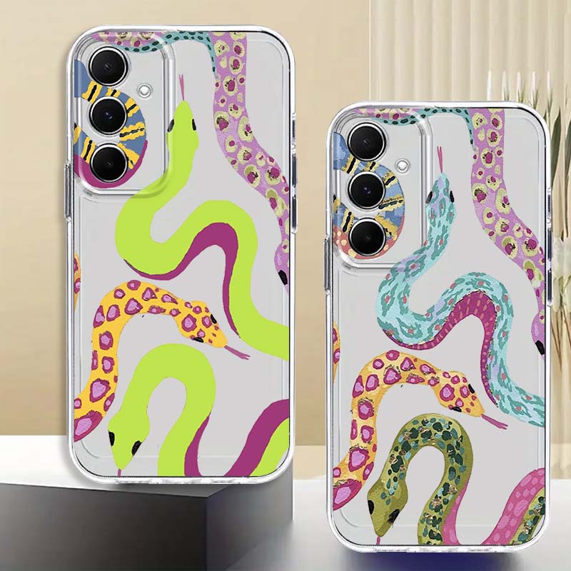 Phone Cases Samsung A14 - Kolorowy, apetyczny wąż - przezroczyste etui