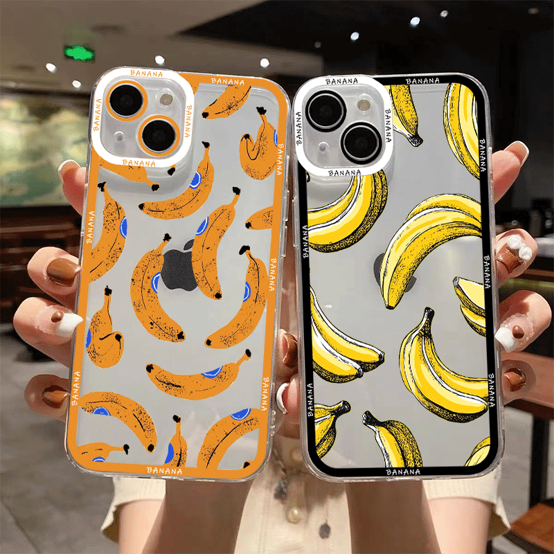 Phone Cases Samsung A14 - Zabawne żółte banany nadrukowane na przezroczystym
